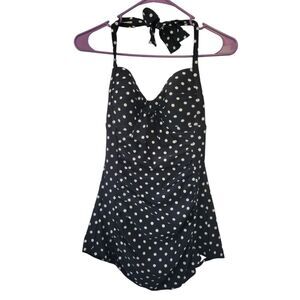 Merona Black & White Polka Dot One Piece Halter Swimsuit Size Small
